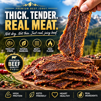 🥩100% Grass-Fed Slow-Smoked Beef Brisket Jerky – High Protein & All Natural-sean